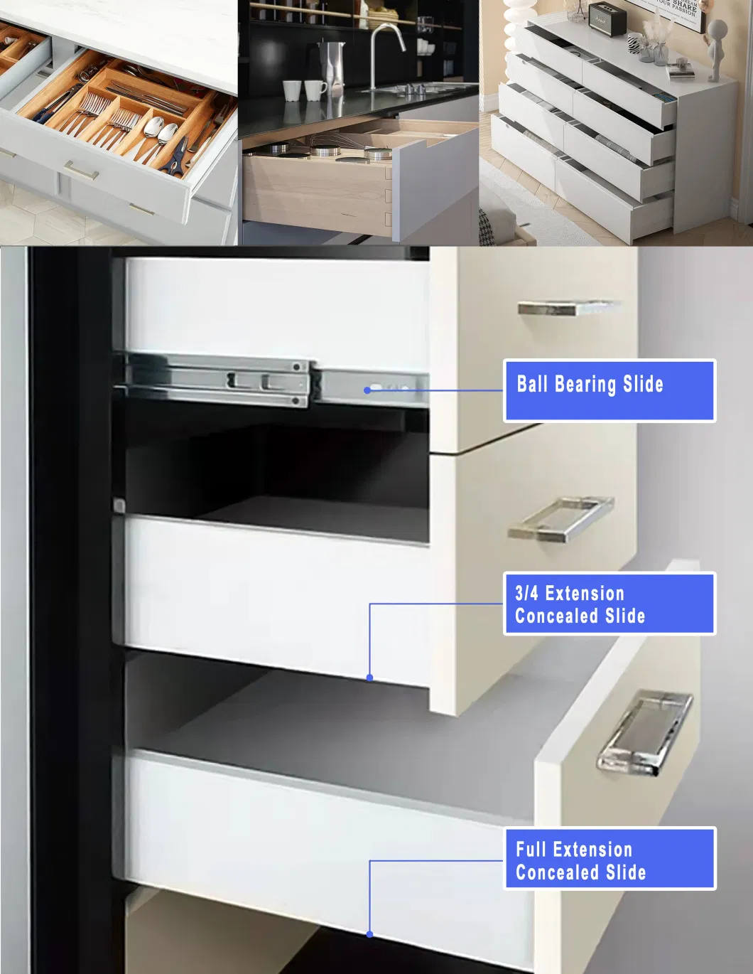 Kitchen Bottom Mount Full Extension Undermount Cabinet Concealed Drawer Slides