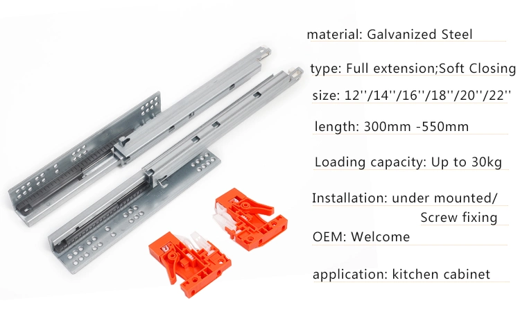 Concealed Bottom Mount Drawer Slide with Plastic Handle