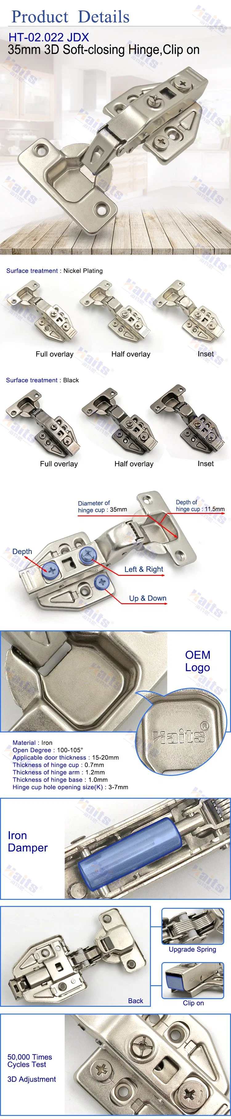 Furniture Soft Close 3D Cabinet Door Hinges Bisagra