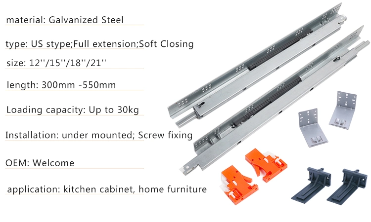 Bottom Mount Full Extension Drawer Slide for Home Furniture